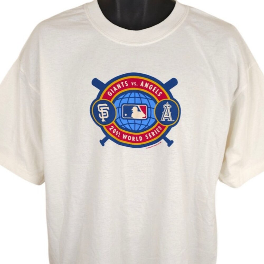 Vintage 2002 World Series T Shirt Mens Size XL White Giants Vs Angels Baseball